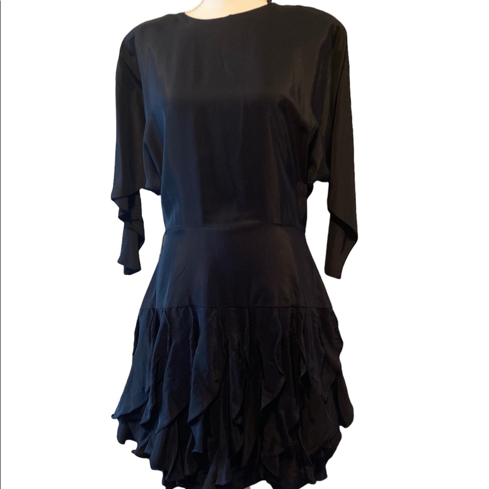 Vintage Carriage Court 80’s “silk” ruffle drop waist black dress